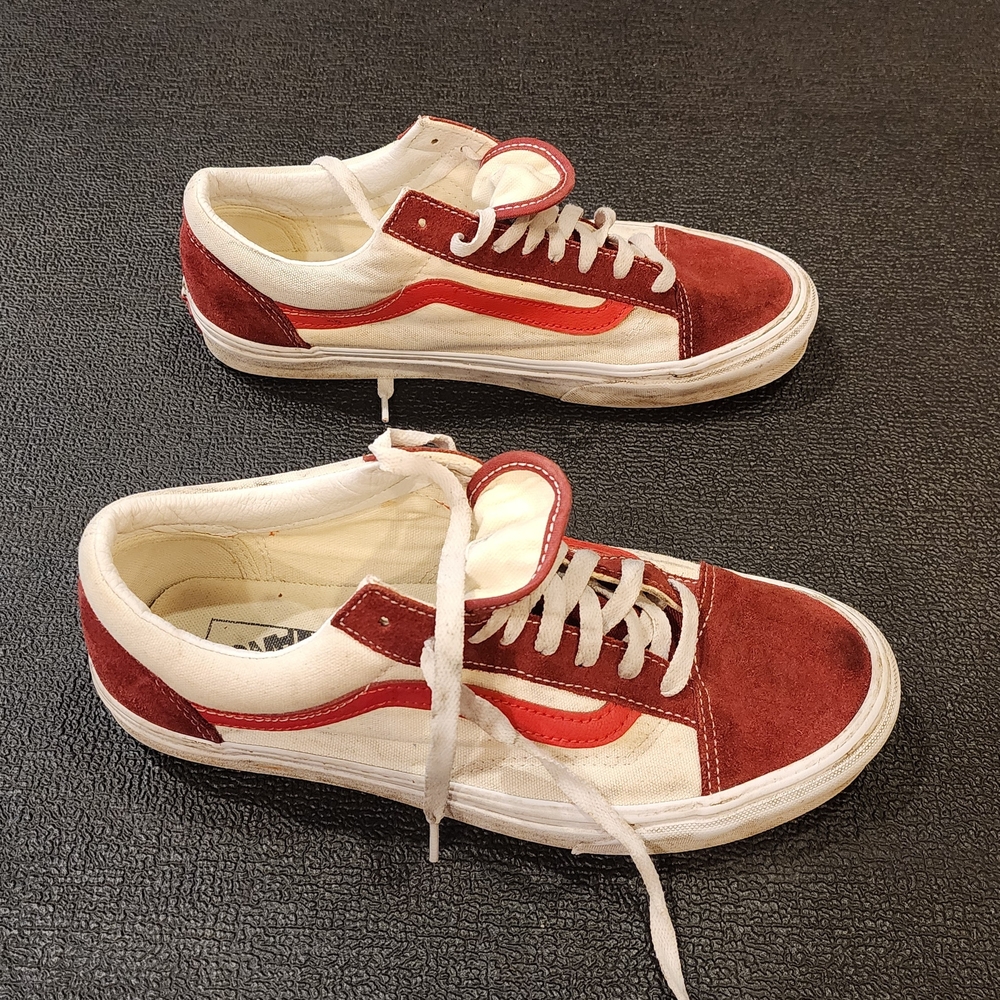 Vans Red and White Suede Sneakers - Picture 3 of 5